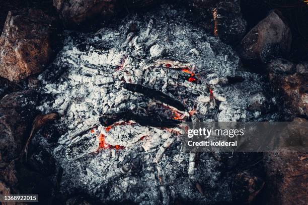 glowing embers and ash - log texture stock-fotos und bilder