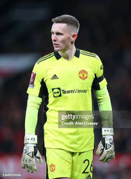 Dean Henderson of Manchester United looks on during the Emirates FA Cup Fourth Round match between Manchester United and Middlesbrough at Old...