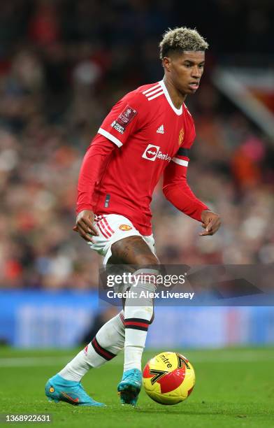 Marcus Rashford of Manchester United runs with the ball during the Emirates FA Cup Fourth Round match between Manchester United and Middlesbrough at...