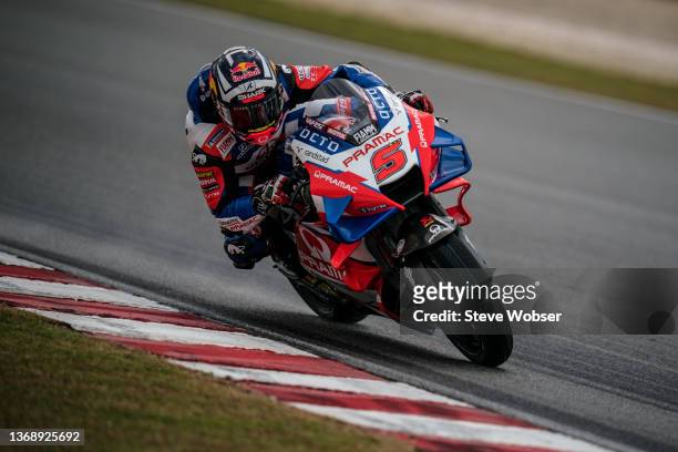 Johann Zarco of France and Pramac Racing rides with rain tyres during the MotoGP Pre-Season IRTA-Test at Sepang International Circuit on February 06,...