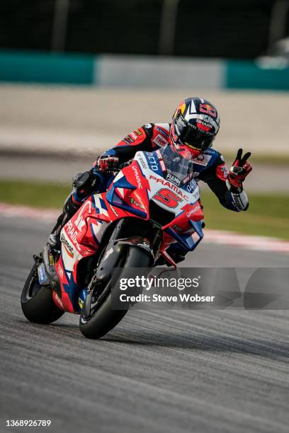 Johann Zarco of France and Pramac Racing rides and greets at the end of day two during the MotoGP Pre-Season IRTA-Test at Sepang International...