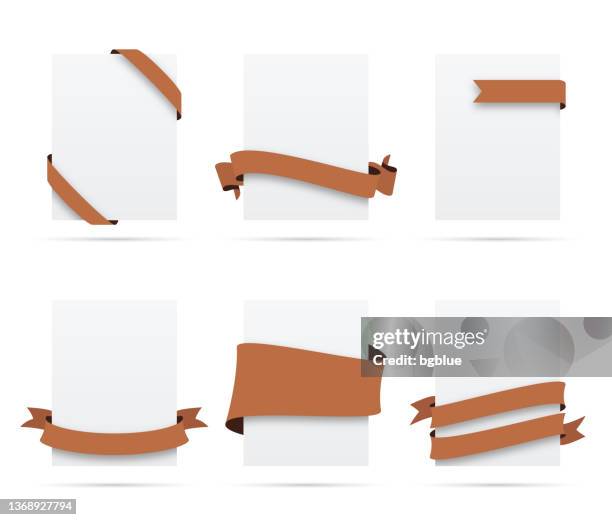Cutted Ribbon Label Set Of Brown Ribbons On Blank White Labels Design Elements High-Res ...
