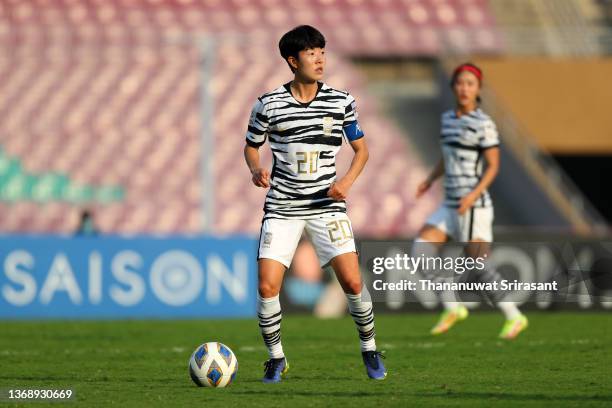 Kim Hyeri of South Korea in action during the AFC Women's Asian Cup final between China and South Korea at DY Patil on February 6, 2022 in Navi...