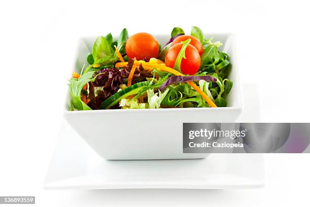 mixed salad - square plate stock pictures, royalty-free photos & images