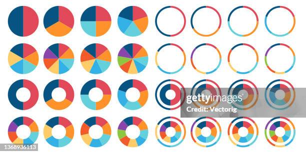 kreisdiagramm-set. bunte diagrammsammlung. - 5 segment infographics vector stock-grafiken, -clipart, -cartoons und -symbole