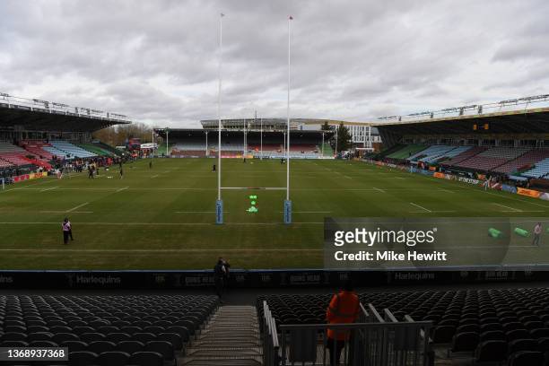 General view ahead the Gallagher Premiership Rugby match between Harlequins and Sale Sharks at Twickenham Stoop on February 06, 2022 in London,...