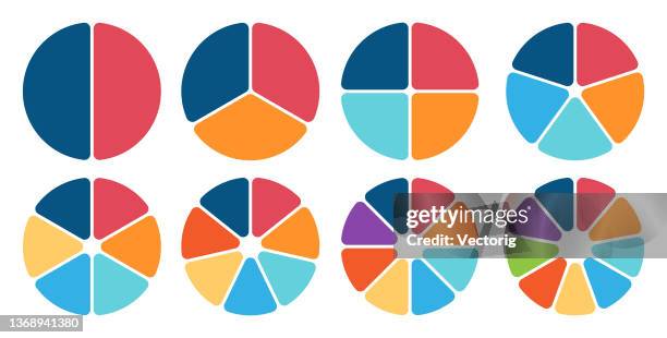 pie chart set. colorful diagram collection. - three piece stock illustrations