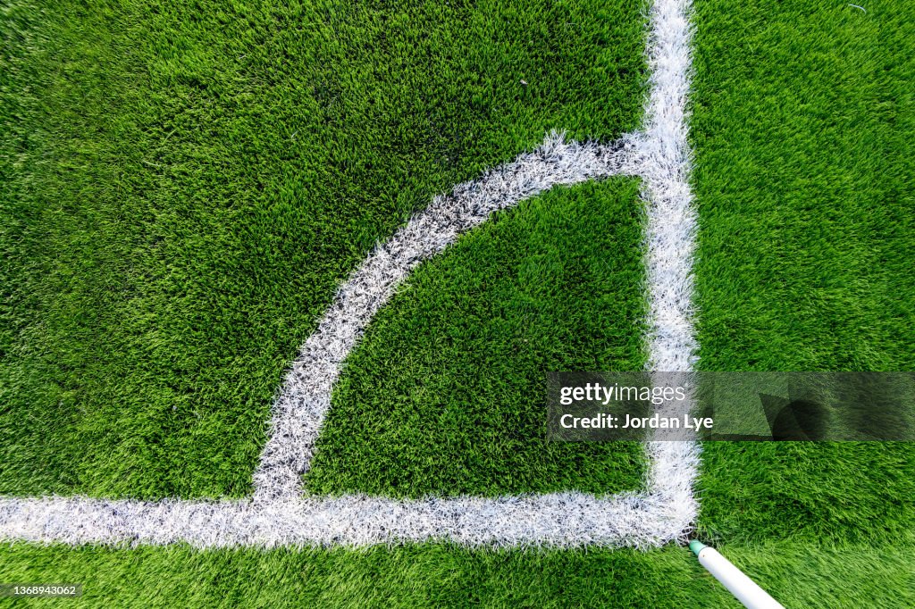 Artificial football field of the corner kick