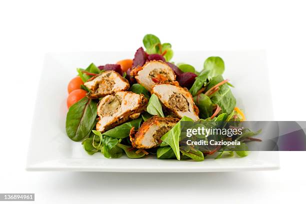 stuffed chicken salad - vierkant bord stockfoto's en -beelden