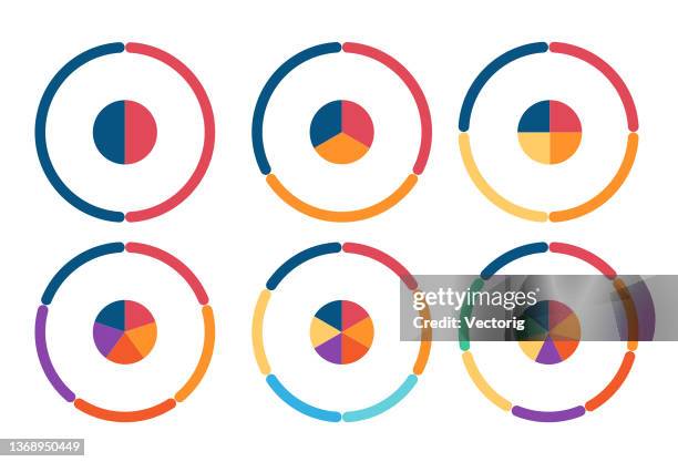 kreisdiagramm-set. bunte diagrammsammlung. - 5 segment infographics vector stock-grafiken, -clipart, -cartoons und -symbole