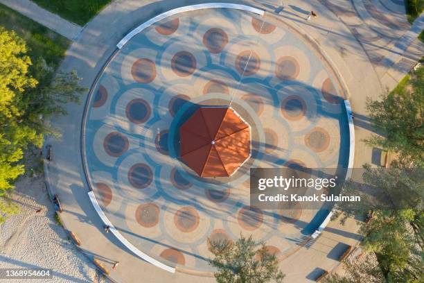 aerial view of pavilion with sunlight - conical roof stock pictures, royalty-free photos & images