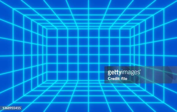 blueprint mock up depth grid box 3d virtual reality space background - 1980 background stock illustrations