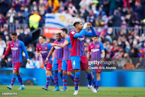 Ronald Araujo of FC Barcelona celebrates scoring his side's 3rd goal during the LaLiga Santander match between FC Barcelona and Club Atletico de...