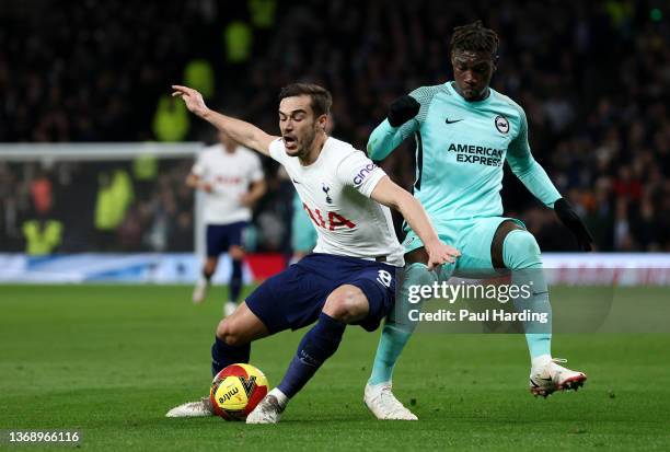 Harry Winks of Tottenham Hotspur and Yves Bissouma of Brighton & Hove Albion battle for the ball during the Emirates FA Cup Fourth Round match...
