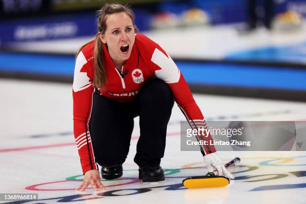 Rachel Homan of Team Canada competes against Team Australia during the Curling Mixed Doubles Round Robin on Day 2 of the Beijing 2022 Winter Olympics...