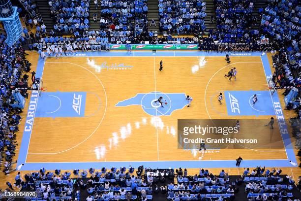 General view of the game between the North Carolina Tar Heels and the Duke Blue Devils at the Dean E. Smith Center on February 05, 2022 in Chapel...