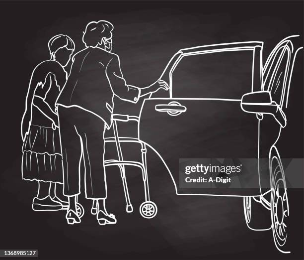 mobility challenge boarding vehicle line art - grandparent mask stock illustrations
