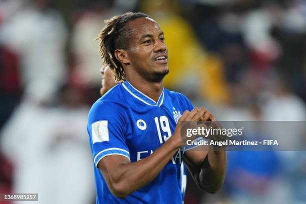 Andre Carillo of Al Hilal celebrates after scoring their team's sixth goal during the FIFA Club World Cup UAE 2021 2nd Round match between Al Hilal...