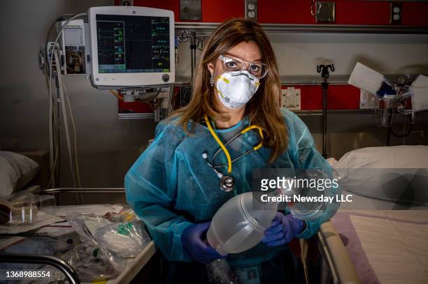 Critical care nurse Elyse Isopo at North Shore University Hospital in Manhasset, New York on Feb. 4, 2022. Elyse Isopo talks of how difficult it is...