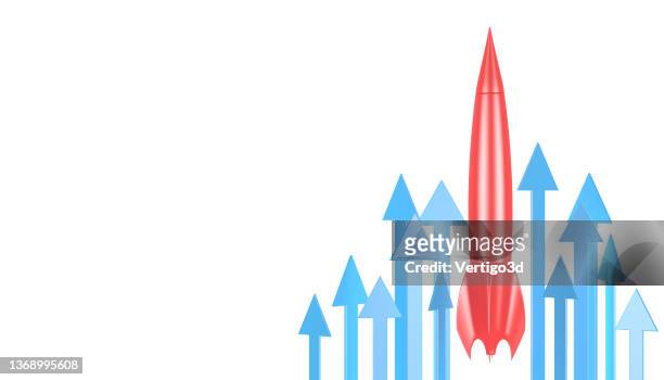 abstract 3d arrows with rocket - 3d rocket stockfoto's en -beelden