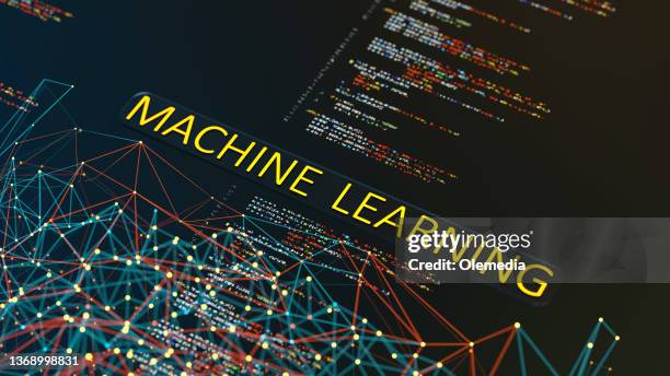 machine learning et code de programme abstrait sur l’affichage numérique - apprentissage automatique photos et images de collection
