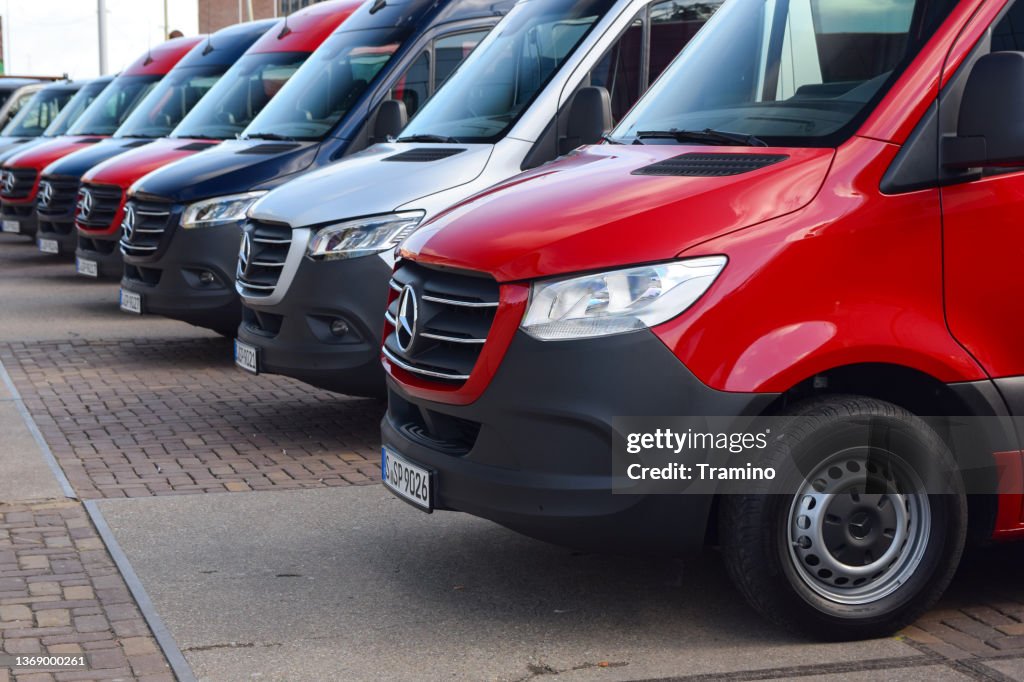 Delivery vans on a parking