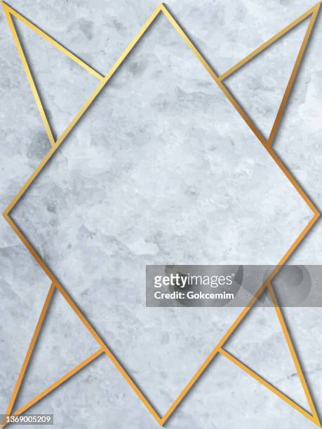 invitation card template on white marble texture with golden geometric frame pattern. elegant rustic template. all elements are isolated and editable .greeting card template as wedding, birthday party or social event concept. - marble rock stock illustrations