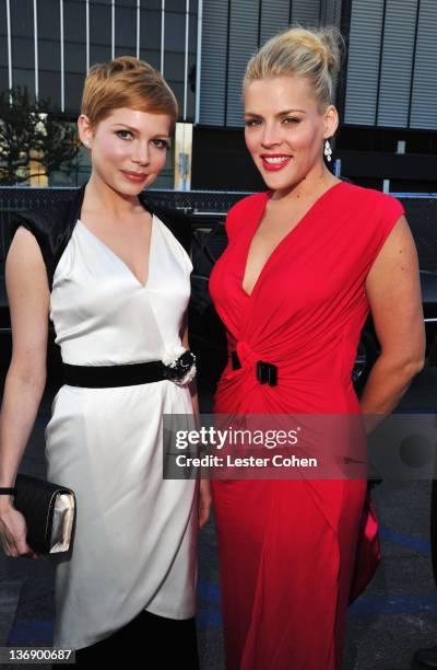 Actresses Michelle Williams and Busy Phillips arrive at the 17th Annual Critics' Choice Movie Awards held at The Hollywood Palladium on January 12,...