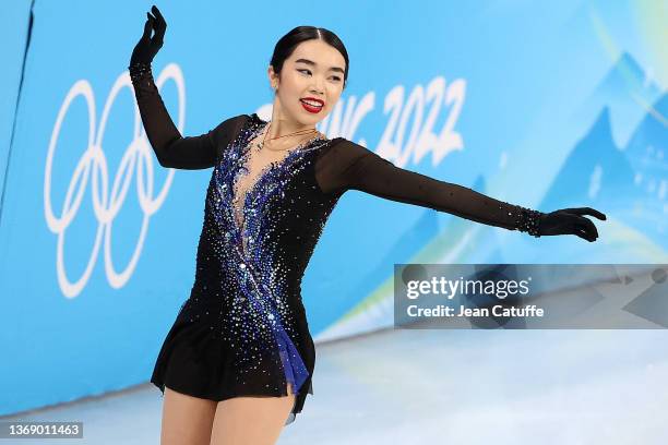 Karen Chen of Team United States skates during the Team Event Women Single Skating Short Program during the Beijing 2022 Winter Olympics at Capital...