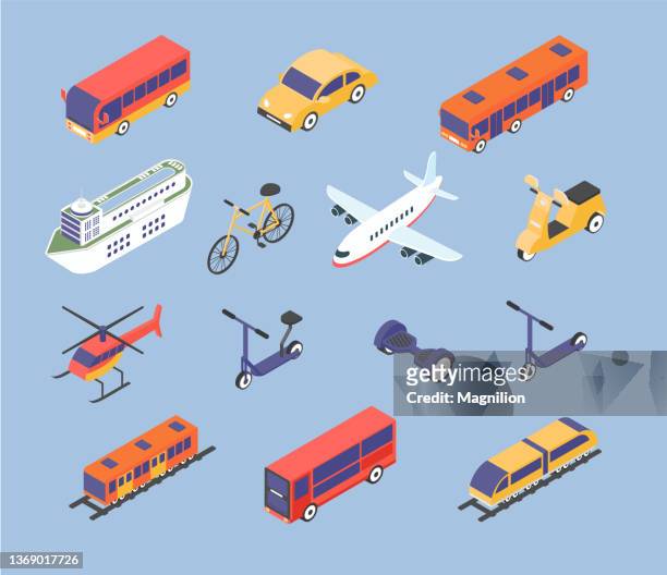 types of transport isometric vector - transportation stock illustrations