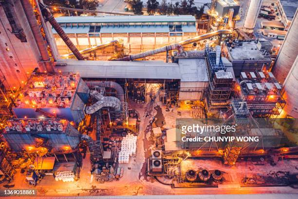 drone view of cement factory - sand plants stock pictures, royalty-free photos & images