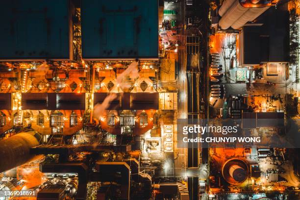 coal-fired power station at night - burning stock pictures, royalty-free photos & images
