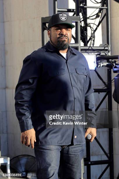 Ice Cube performs onstage during NASCAR's Busch Light Clash at Los Angeles Coliseum on February 06, 2022 in Los Angeles, California.