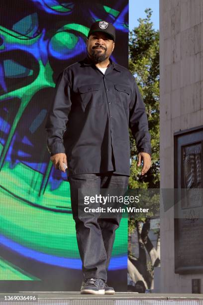 Ice Cube performs onstage during NASCAR's Busch Light Clash at Los Angeles Coliseum on February 06, 2022 in Los Angeles, California.
