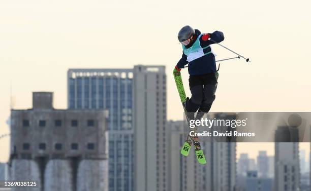 Katie Summerhayes of Team Great Britain performs a trick during practice ahead of the Women's Freestyle Skiing Freeski Big Air Qualification on Day 3...