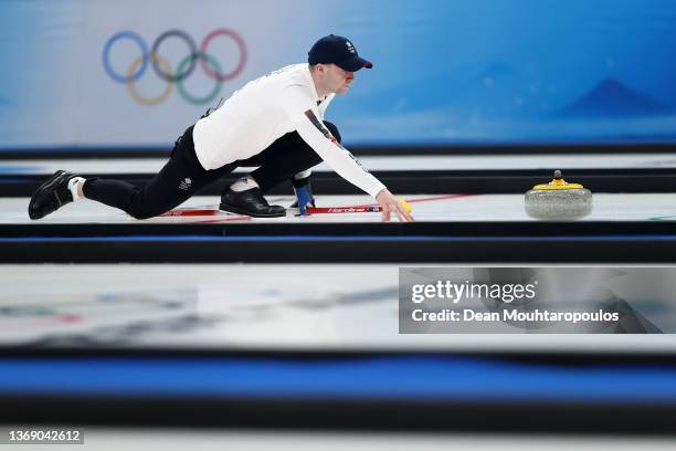 Bruce Mouat of Team Great Britain competes against Team United States during the Curling Mixed Doubles Round Robin on Day 3 of the Beijing 2022...