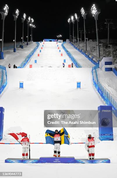 Silver medalist Michael Kingsbury of Team Canada, gold medalist Walter Wallberg of Team Sweden and bronze medalist Ikuma Horishima of Team Japan...