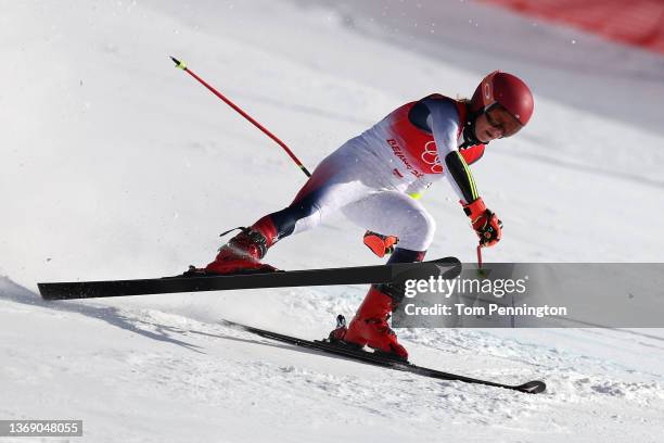 Mikaela Shiffrin of Team United States is unable to finish her run during the Women's Giant Slalom on day three of the Beijing 2022 Winter Olympic...