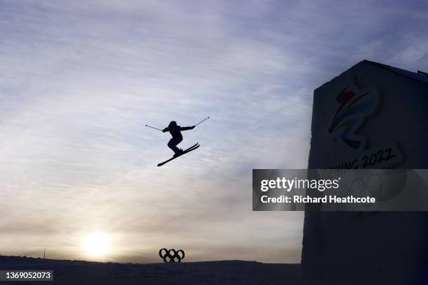 An athlete performs a trick during the Women's Freestyle Skiing Freeski Big Air Qualification on Day 3 of the Beijing 2022 Winter Olympic Games at...