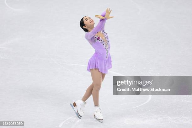 Karen Chen of Team United States skates during the Women Single Skating Free Skating Team Event on day three of the Beijing 2022 Winter Olympic Games...