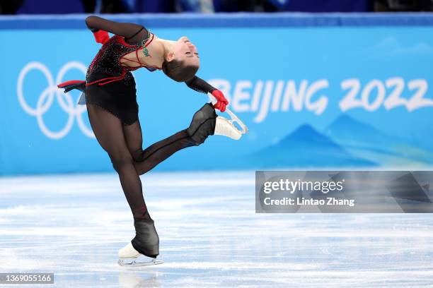 Kamila Valieva of Team ROC skates during the Women Single Skating Free Skating Team Event on day three of the Beijing 2022 Winter Olympic Games at...