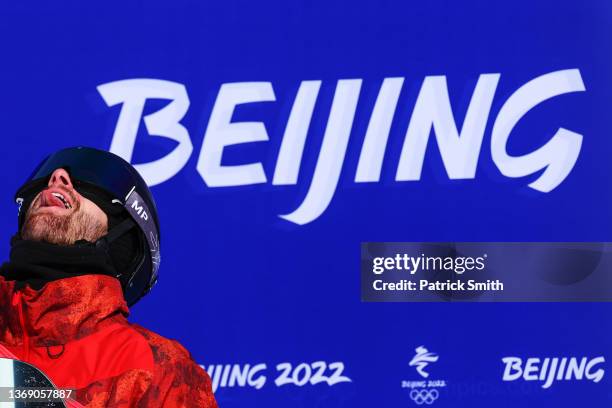 Max Parrot of Team Canada reacts during the Men's Snowboard Slopestyle Final on Day 3 of the Beijing 2022 Winter Olympic Games at Genting Snow Park...