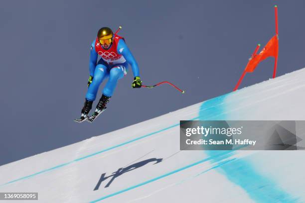 Dominik Paris of Team Italy skis during the Men's Downhill on day three of the Beijing 2022 Winter Olympic Games at National Alpine Ski Centre on...