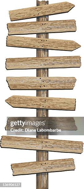 ilustraciones, imágenes clip art, dibujos animados e iconos de stock de viejo con textura sucia woodgrain señales con varias tablas - señal de dirección