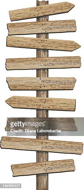 古い木目調の質感を取り入れた、複数の planks 方向標識 - 道しるべ点のイラスト素材／クリップアート素材／マンガ素材／アイコン素材