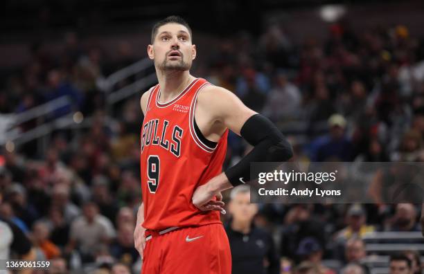 Nikola Vucevic of the Chicago Bulls against the Indiana Pacers at Gainbridge Fieldhouse on February 04, 2022 in Indianapolis, Indiana. NOTE TO USER:...