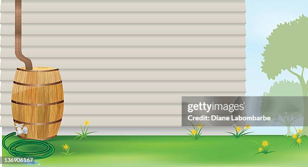 yard scene - rainwater tank stock illustrations