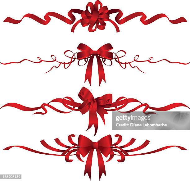 Red Baws Ribbins Set Of Four Red Bows Ribbons Page Divider Elements High-Res Vector ...