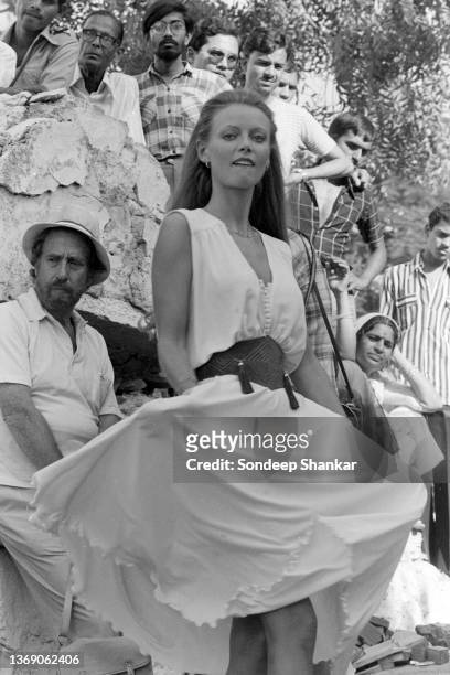 Swedish actress Kristina Wayborn on the sets of shooting for film Octopussy, the 13th in James Bond series at Lake Palace in Udaipur, Rajasthan,...