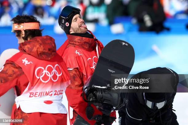 Max Parrot of Team Canada reacts after winning the gold medal during the Men's Snowboard Slopestyle Final on Day 3 of the Beijing 2022 Winter Olympic...